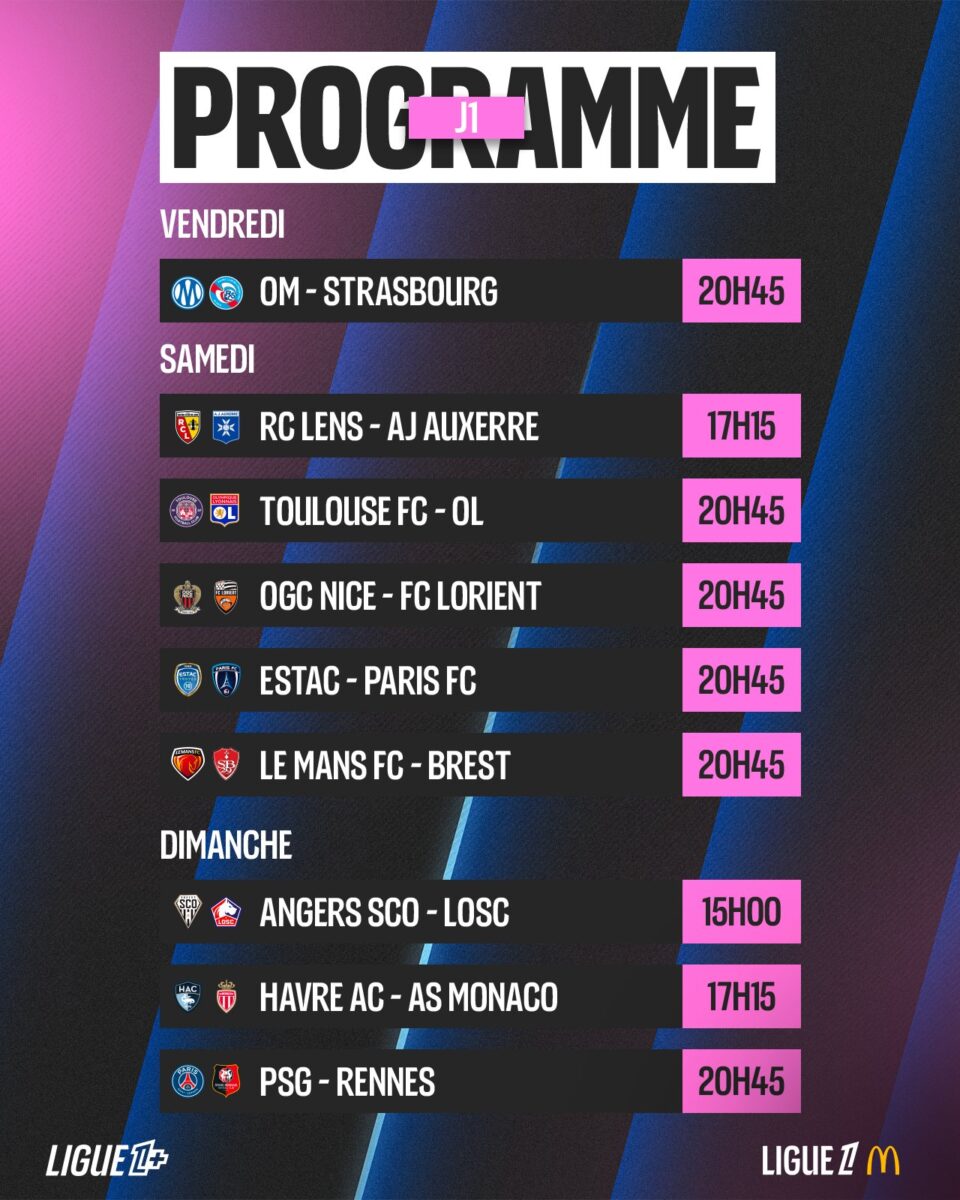 Calendrier J1 Ligue 1 2026/2027